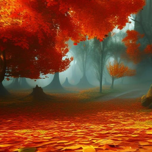 Autumn Leaves Falling: Detailed Matte Painting