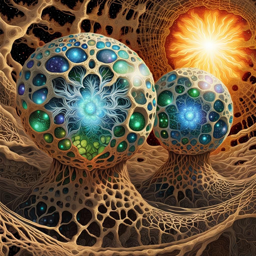 Intricate Alien Baby in Bioluminescent Landscape