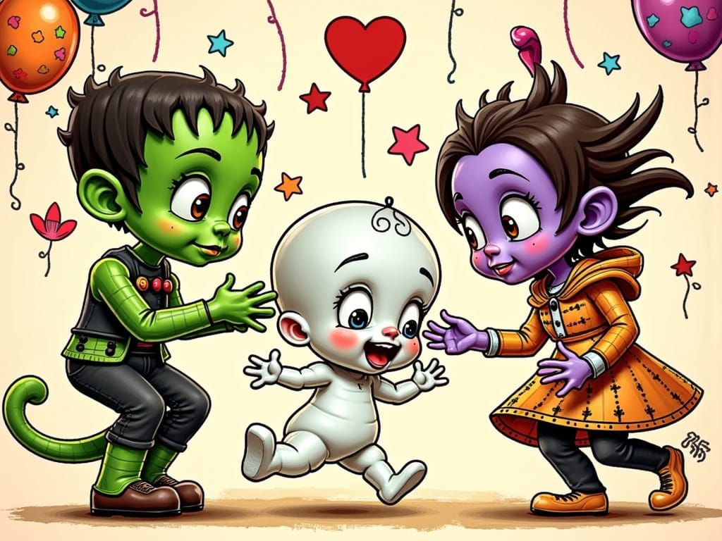 Dancing Baby Monsters Celebrate in Whimsical Style