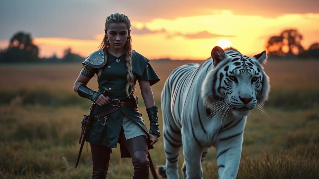 Ranger and Tiger at Sunset: Cinematic Film Still