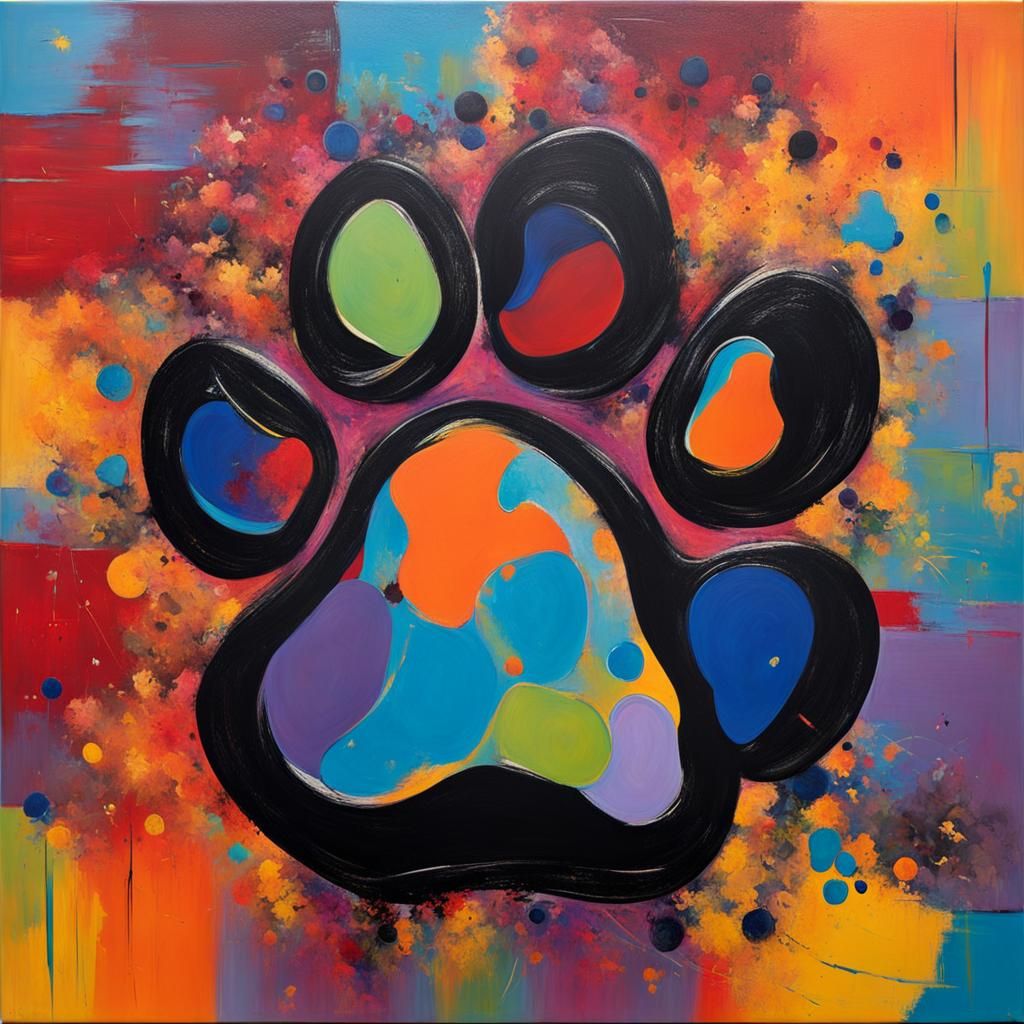 Abstract Pawprint Painting with Contrasting Shapes