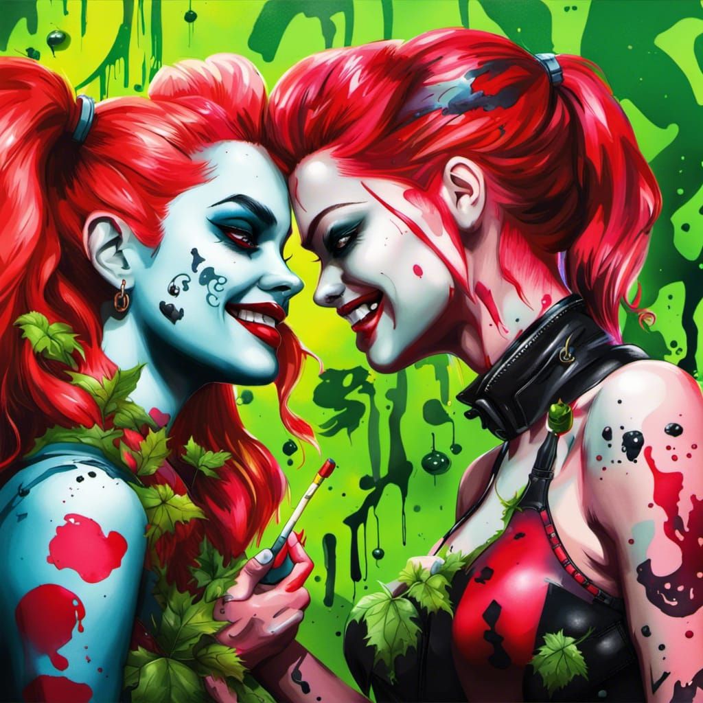Harley Quinn and Poison Ivy in Graffiti Art