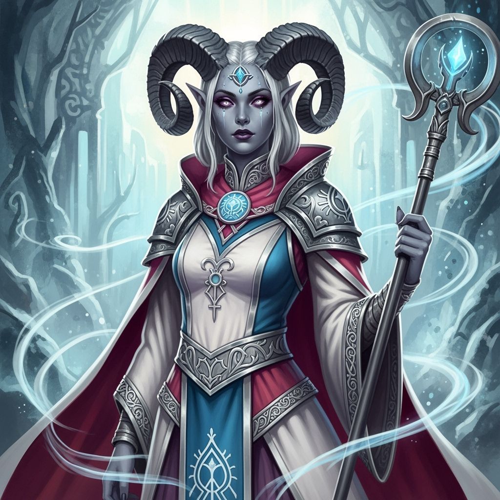 Fantasy Tiefling Cleric Portrait in Watercolor and Digital S...