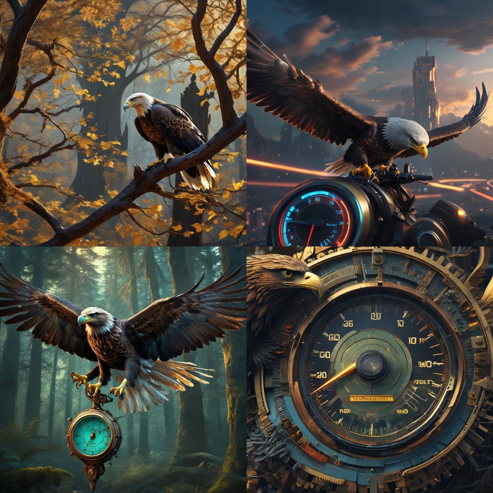 Eagle with Speedometer: Detailed Matte Painting