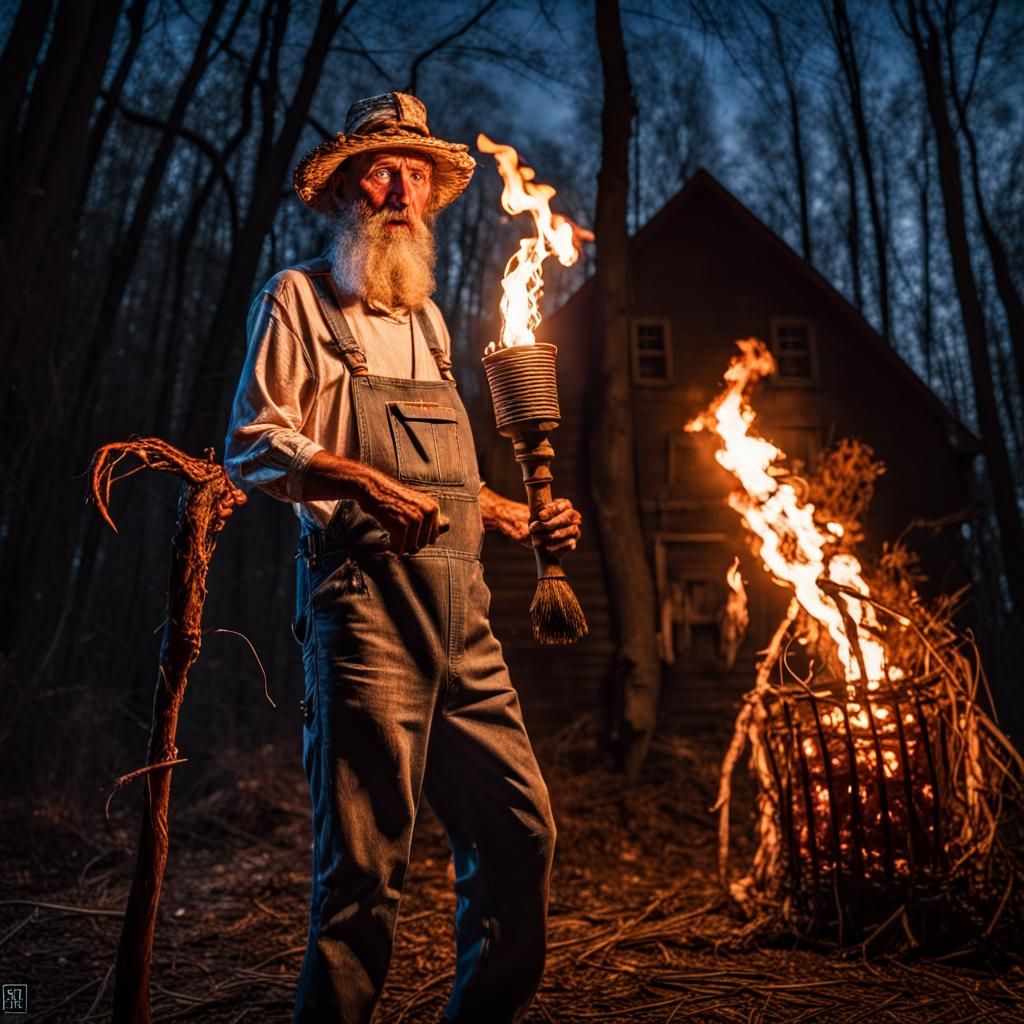 Appalachian Horror: Old Man with Fiery Torch