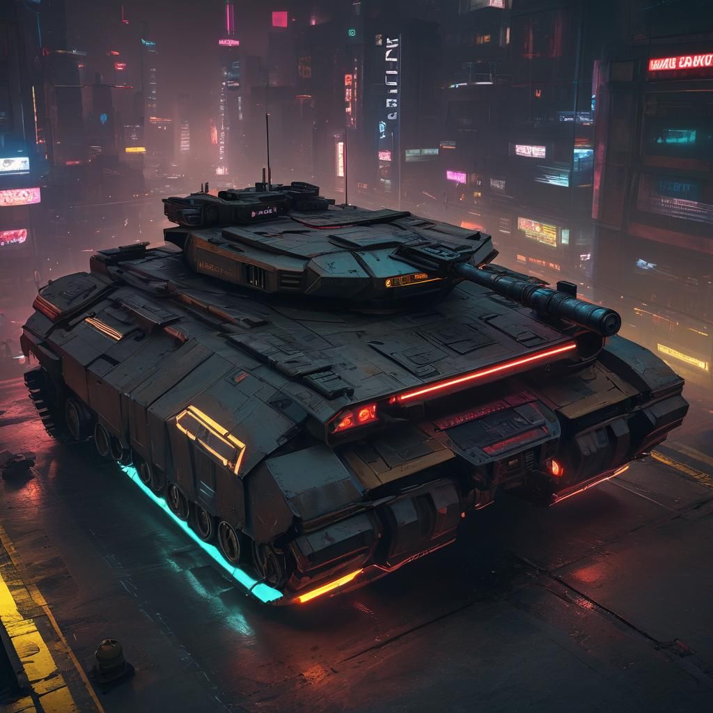 Cyberpunk Tanks in Neon Cityscape