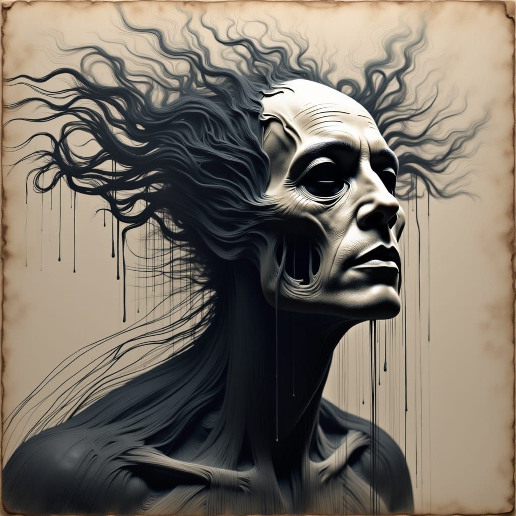 Wraith-like Creature with Flowing Tendrils in Surreal Style