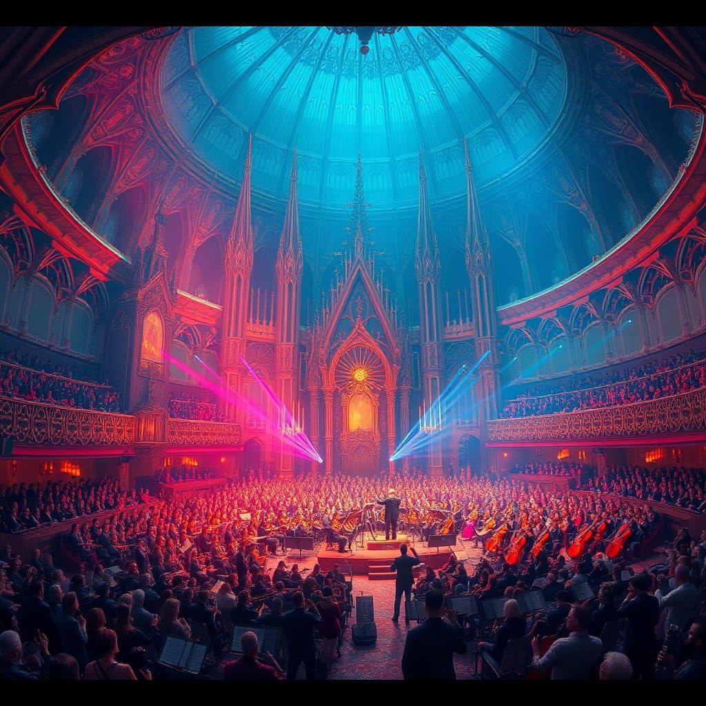 Majestic Fantasy Concert Hall in Vibrant, Intricate Detail