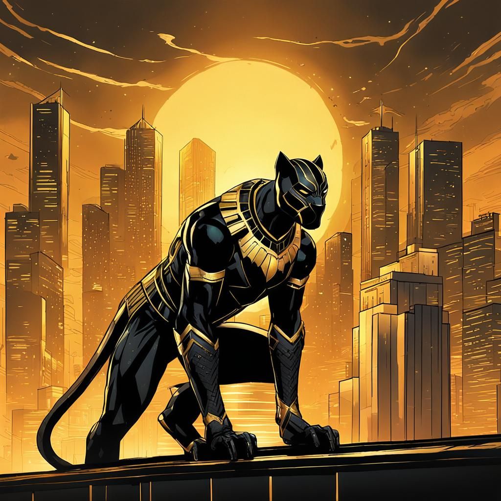 Black Panther in Elaborate Gold and Black Armor