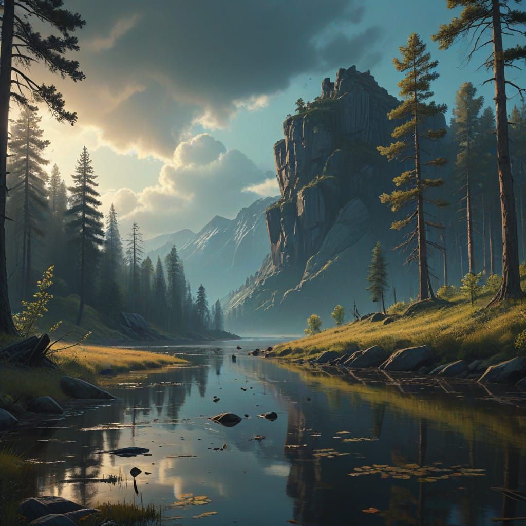 Serene Figure Basks in Tranquil Lake Scene