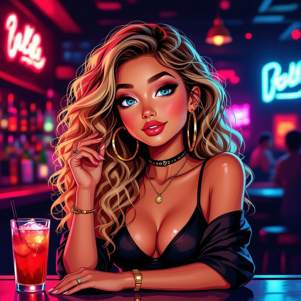 Cyberpunk Lady in Neon Nightclub, Digital Art