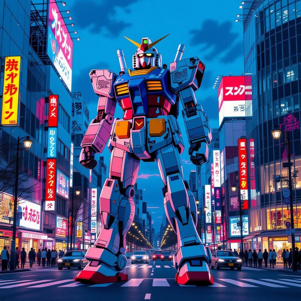 Gundam in Tokyo Dusk: Cyberpunk Concept Art