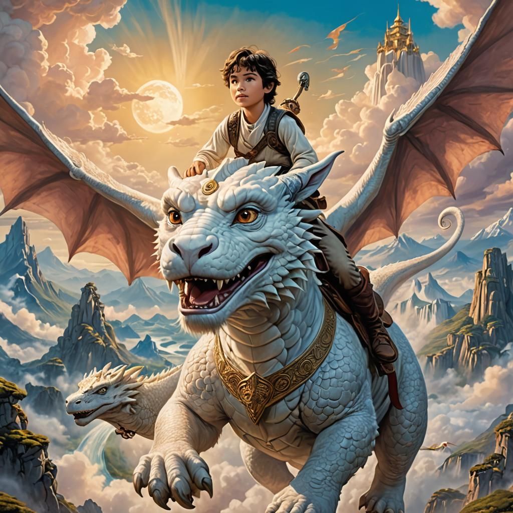 Atreyu and Falkor in Oriental Style Over Fantasia