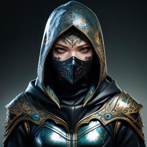 Hyperrealistic Latex Female Hood Mask in Splash Art Style