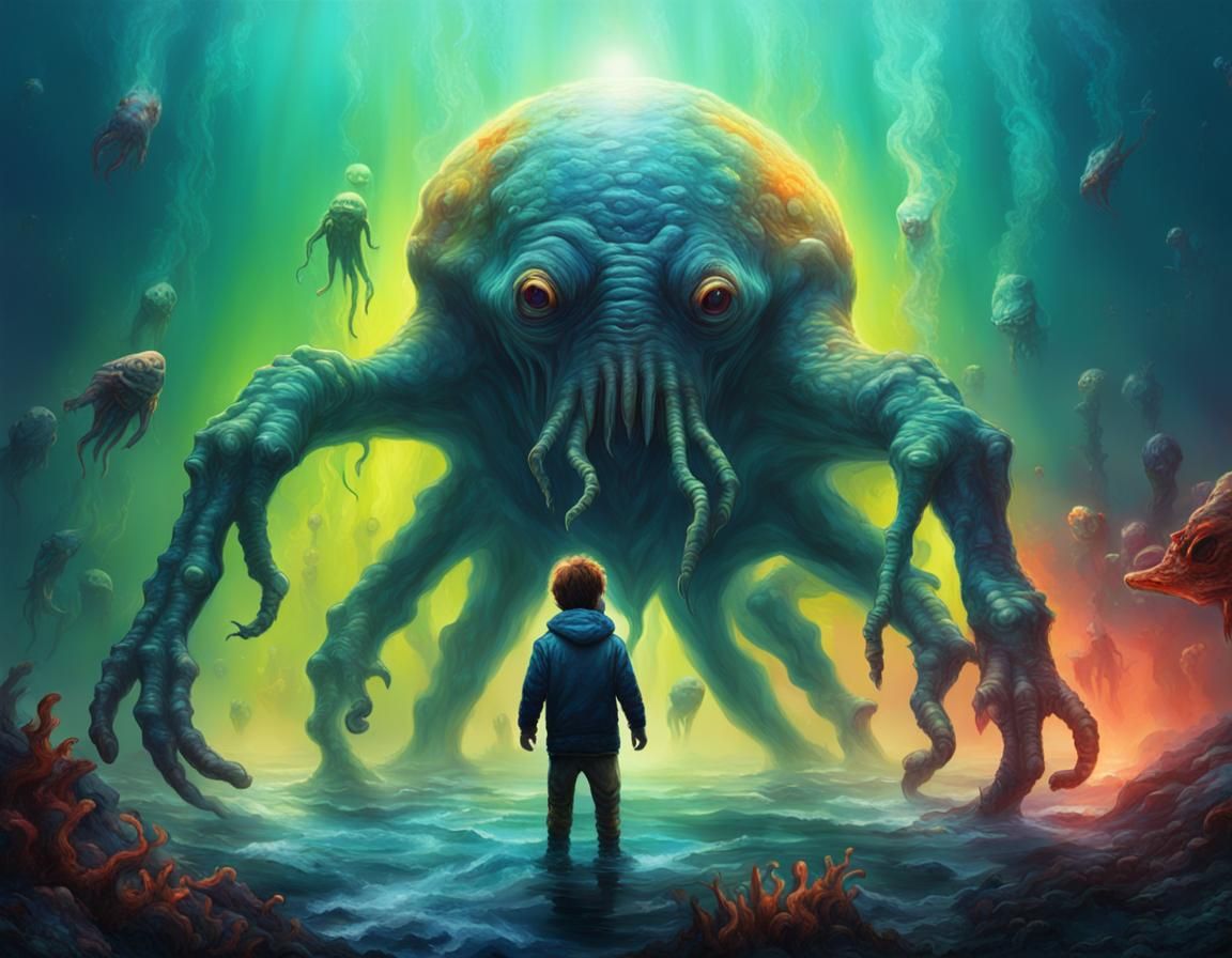 Macabre Creature and Alien Child Undersea