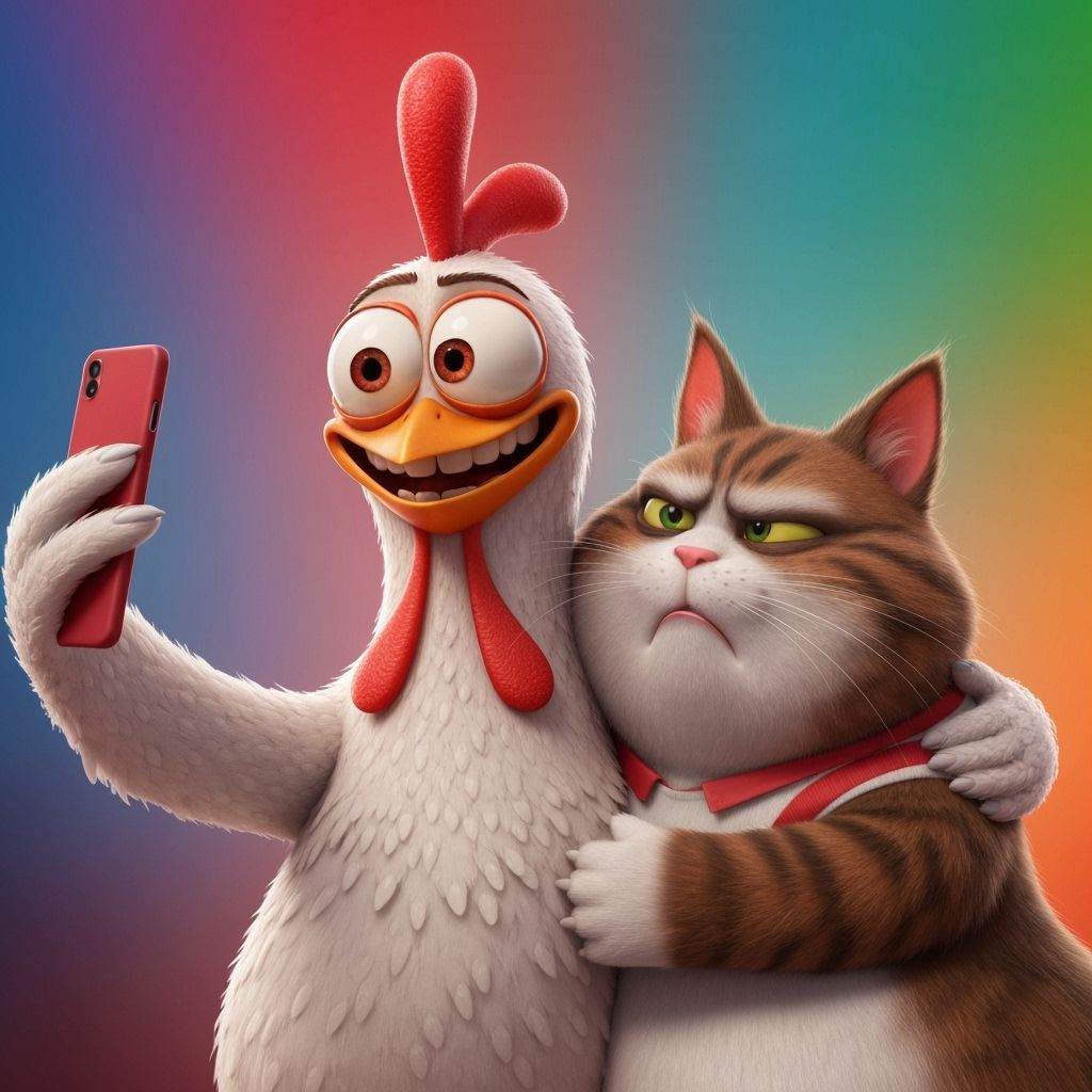 Chicken and Grumpy Cat Selfie in KFC