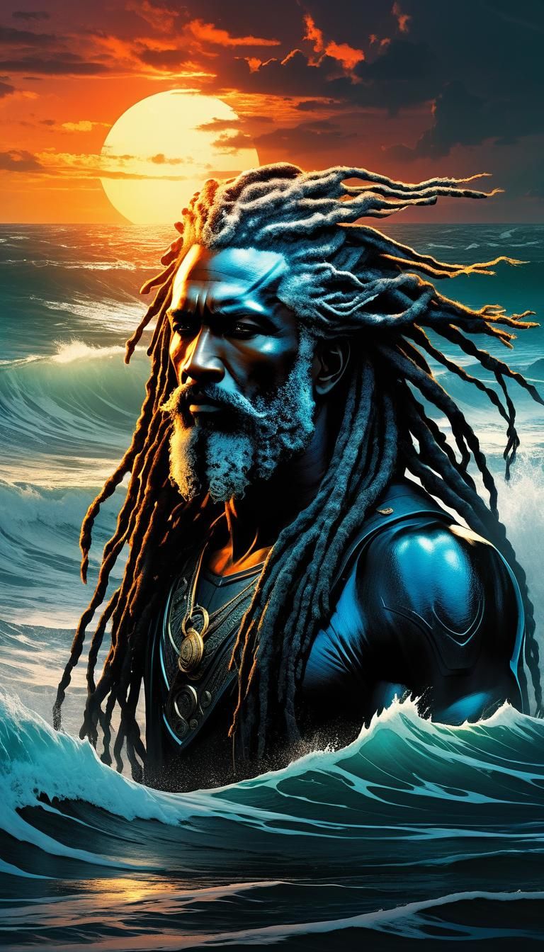 Neptune with Dreadlocks on Sunset Beach
