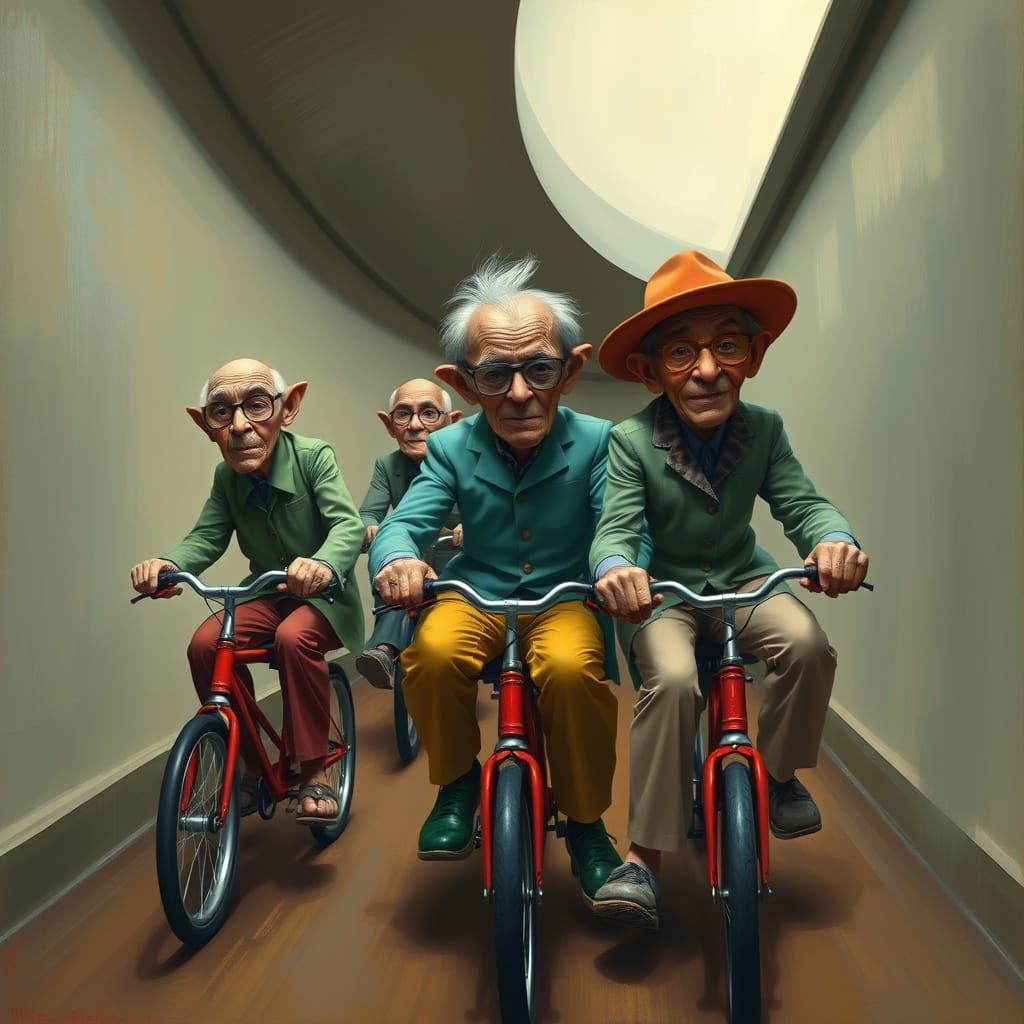 Tricycle Race by Muted Surrealist Painters