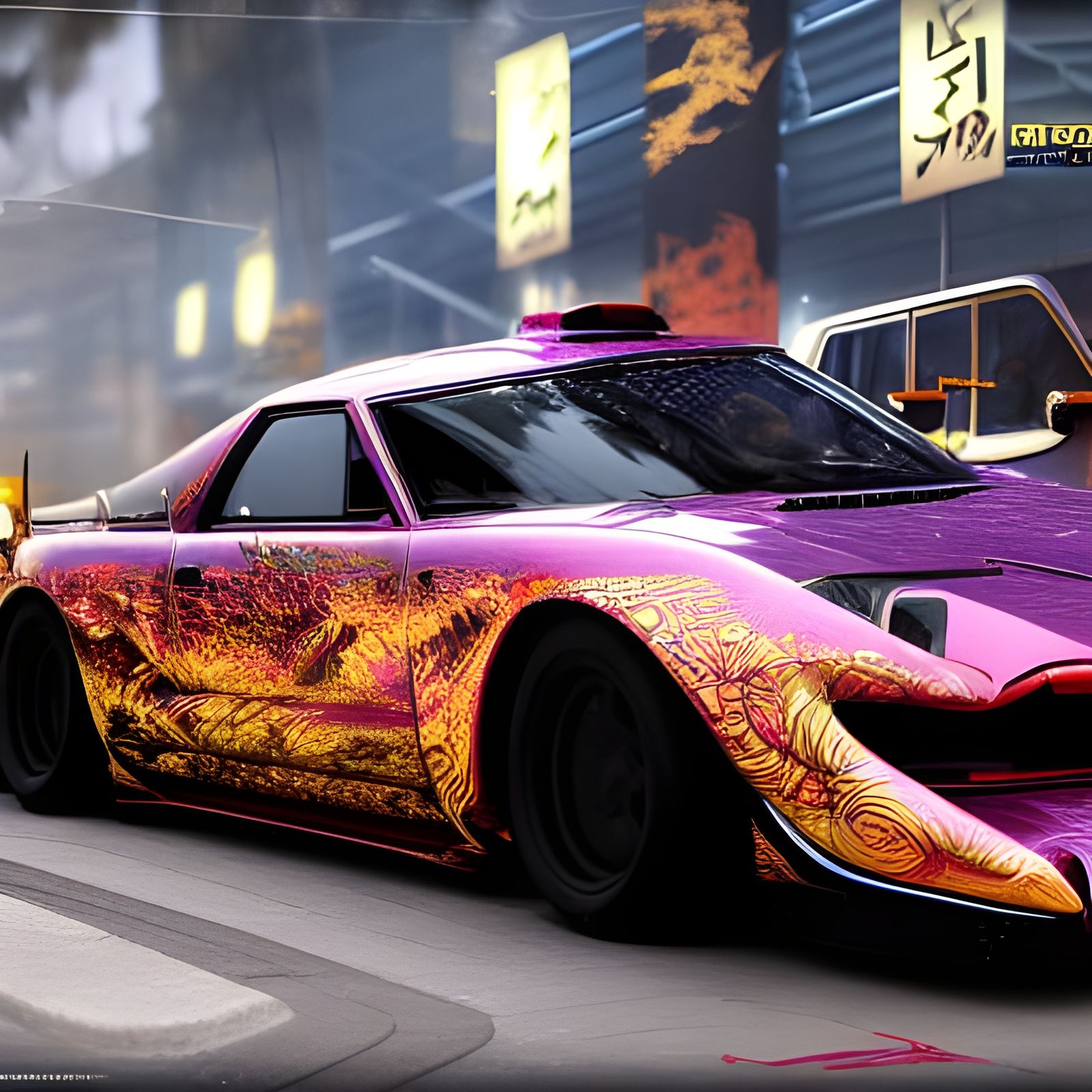 Detailed Bosozoku Cars in Matte Painting Style