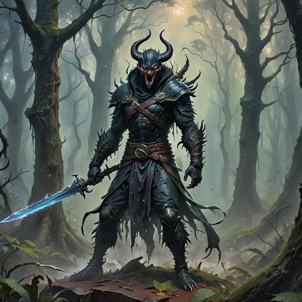 Venomous Creature with Sword in Dark Fantasy Art
