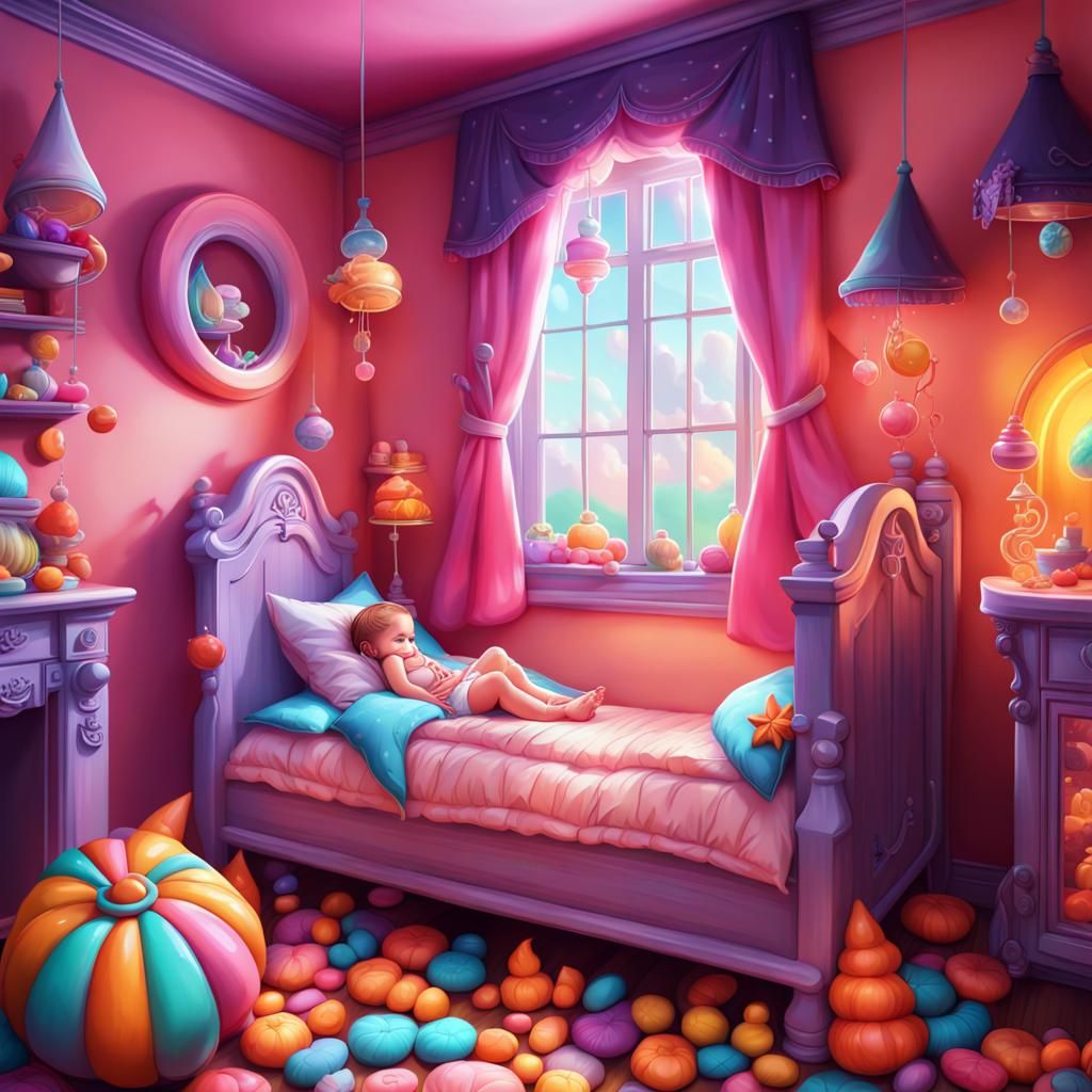 Baby Witches Sleeping: Candy Art Style Illustration