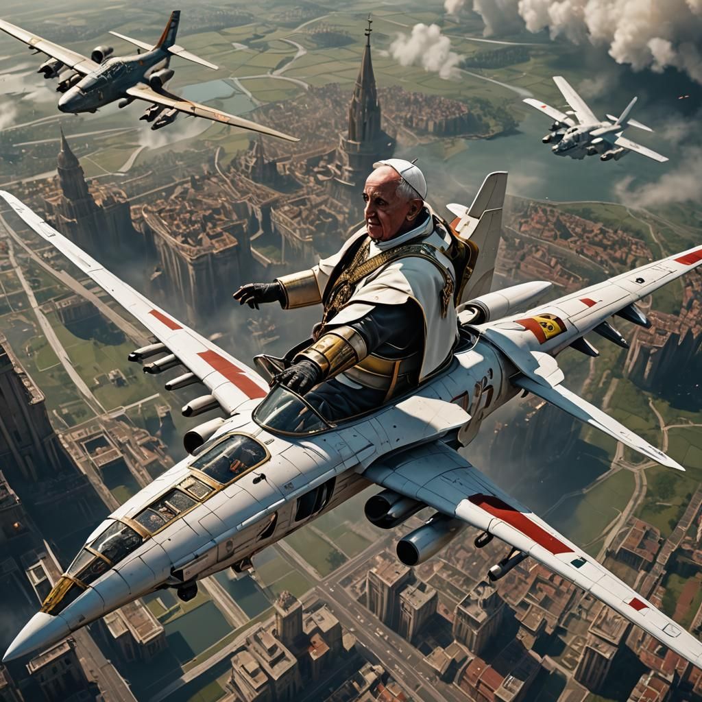 Pope Piloting Military Aircraft in Detailed Matte Painting