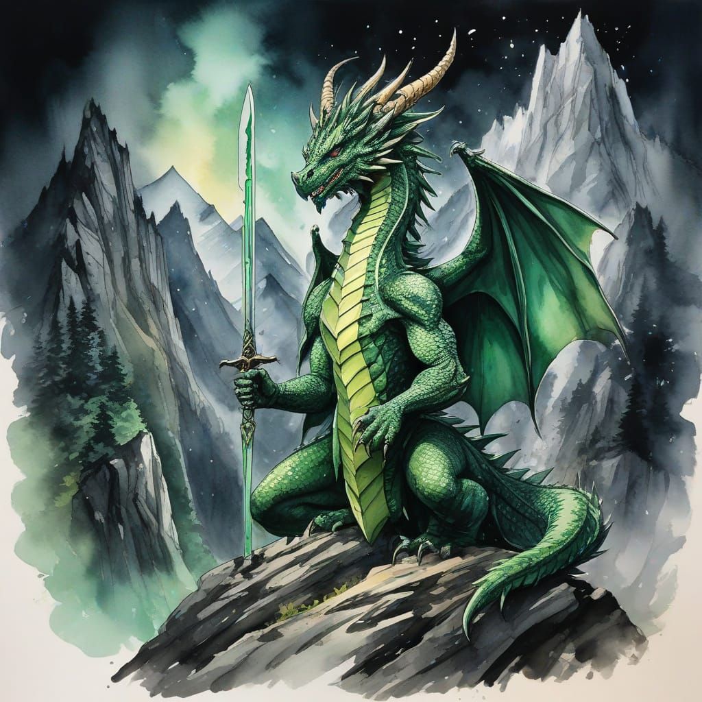Epic Quest for the Emerald Sword in a Vibrant Watercolor Sty...