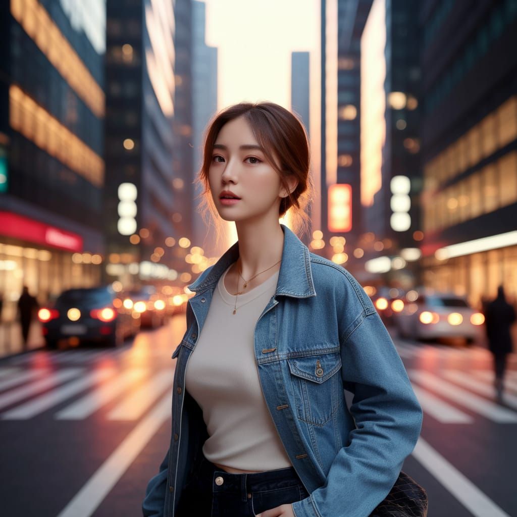 Stylish Korean Woman in Seoul City Streets