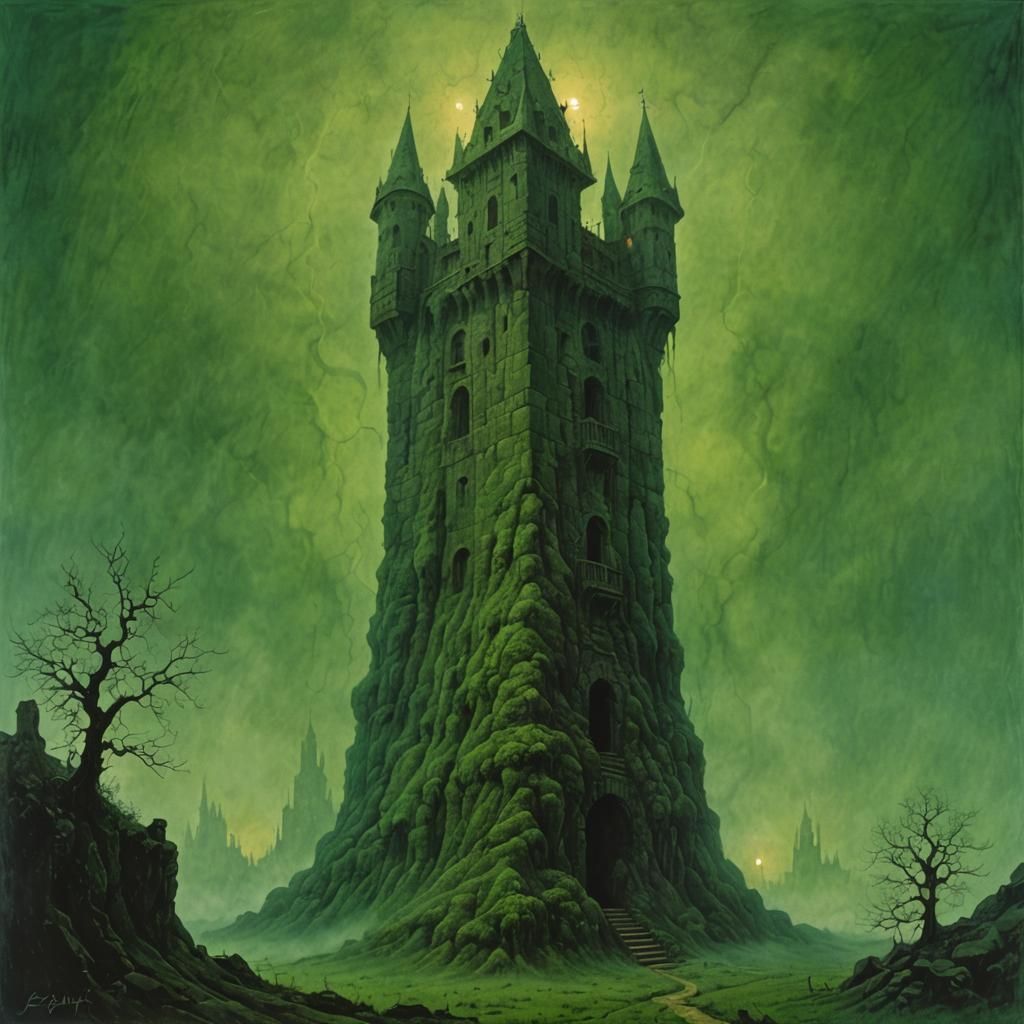 Surreal Wizard's Tower in Noxious Fog