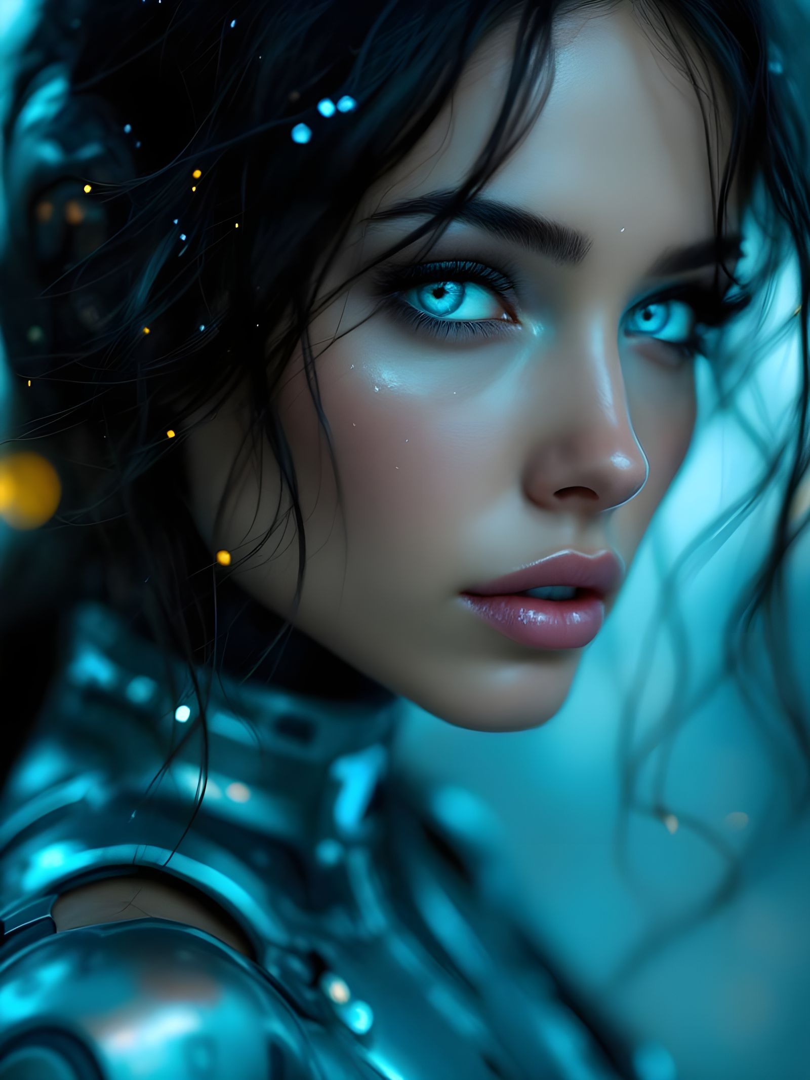 Cybernetic Woman Portrait with Metallic Sheen