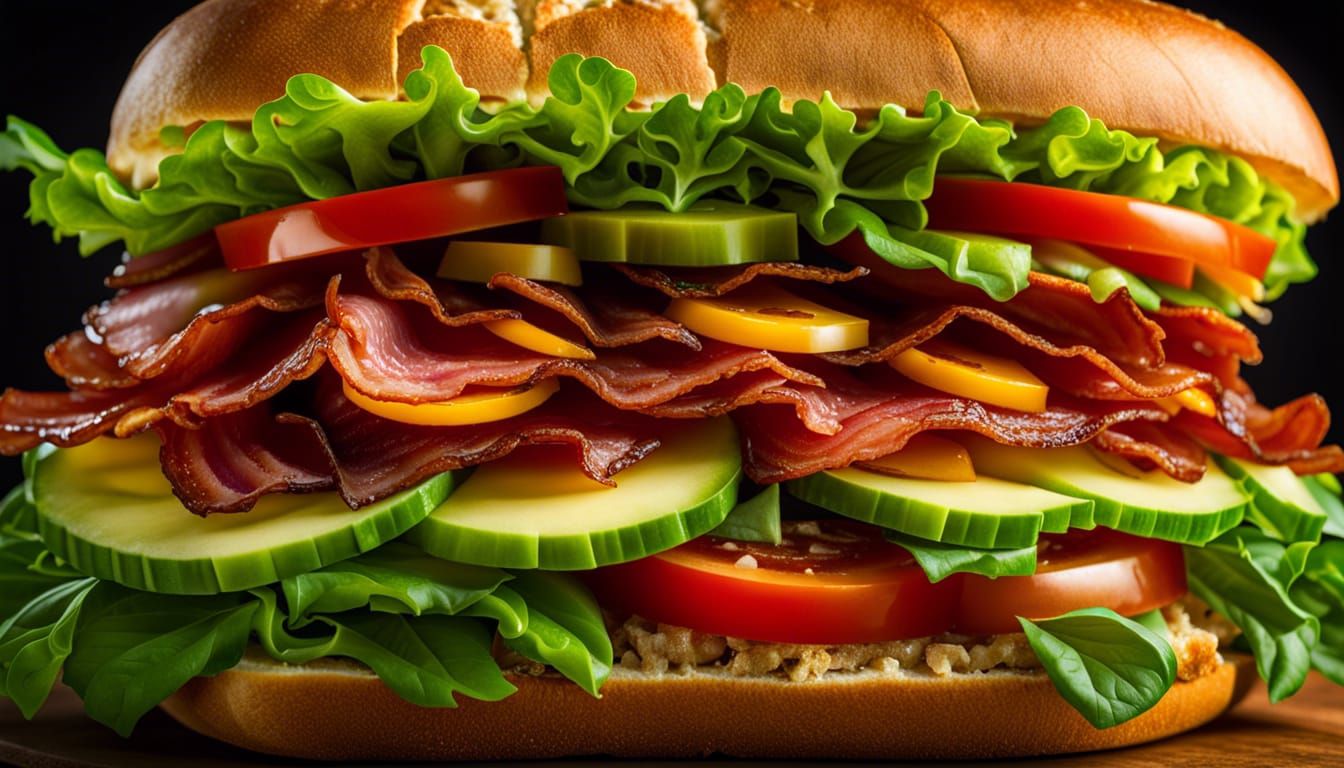 Hyperrealistic Giant Bacon Lettuce Tomato Sandwich