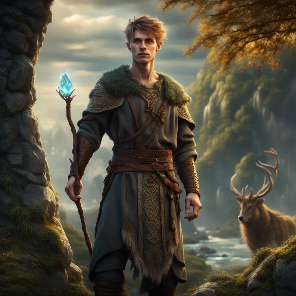 Young Druid in Norse World: Fantasy Concept Art