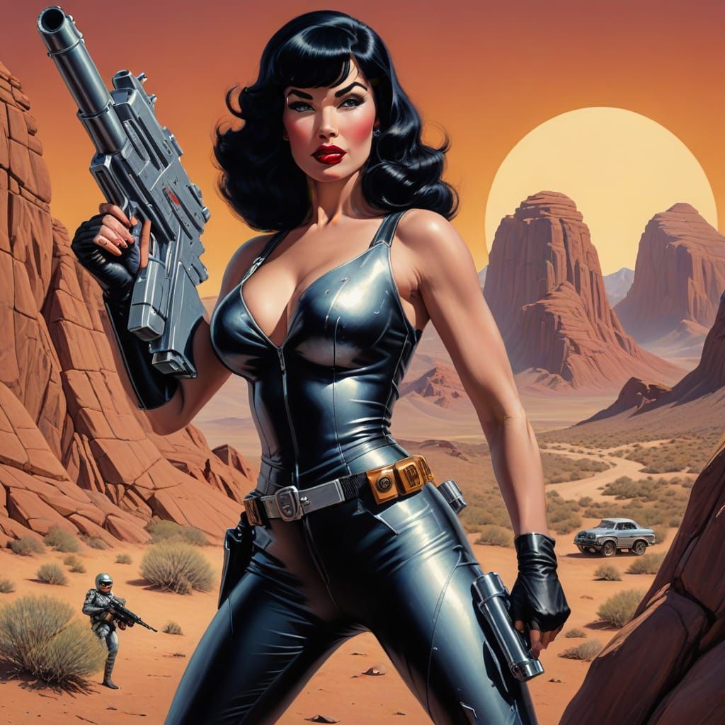 Glamorous Space Adventurer Hides Behind Alien Boulder