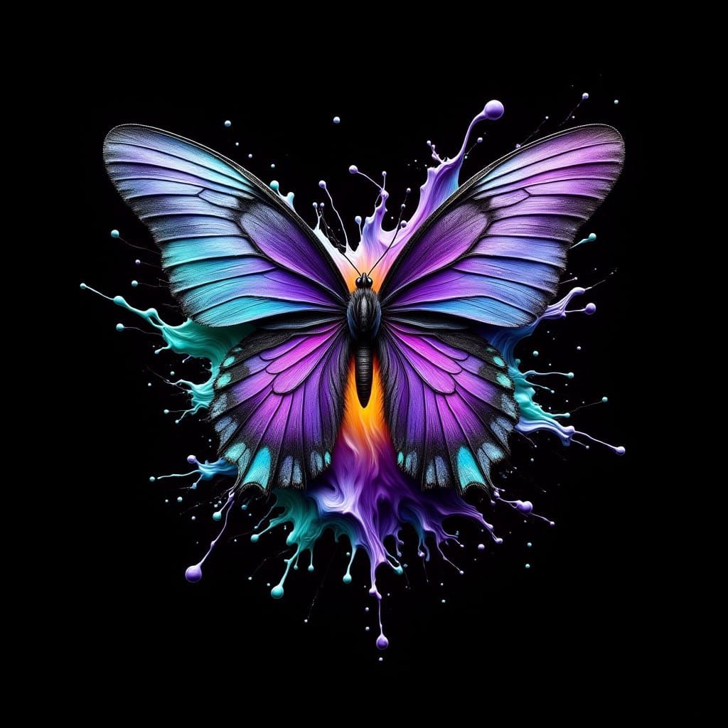 Surreal Inkblot Butterfly Emerges in Bioluminescent Light