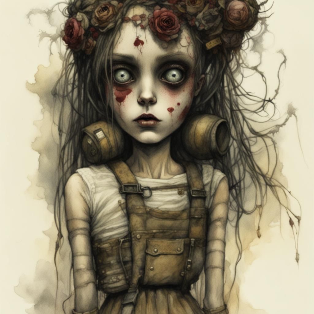 Ominous Rag Doll in Post-Apocalyptic Art Brut Style