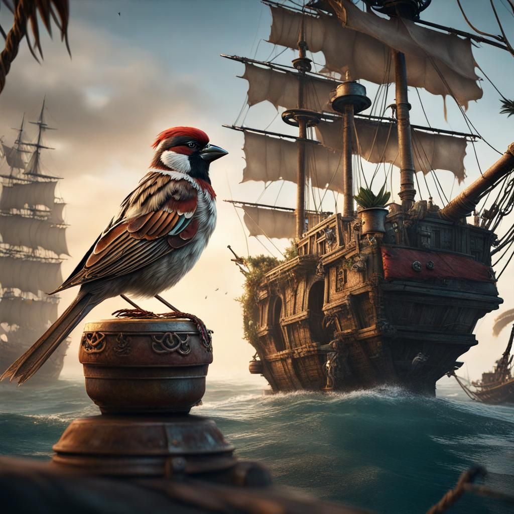 Sparrow on Jack Sparrow: Detailed Digital Painting