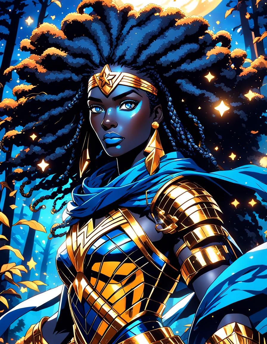 Sapphire Amazon Warrior in Anime Style