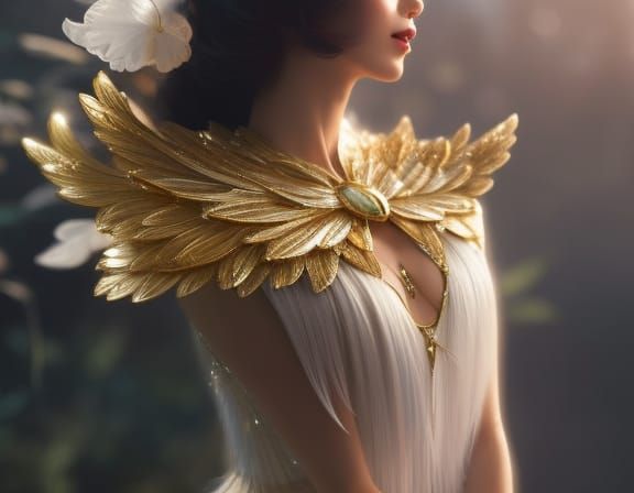 Angelic White Lion with Golden Filigree