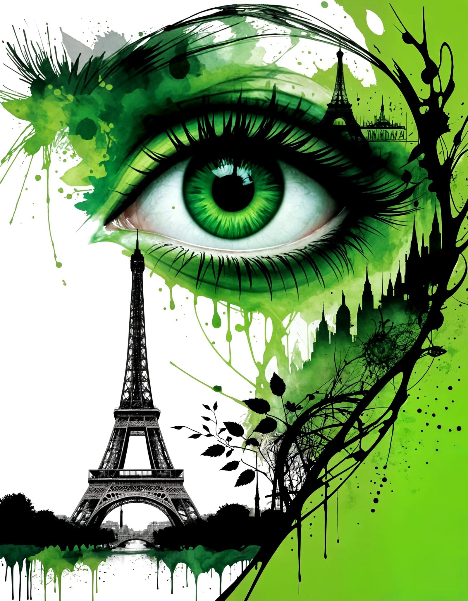 Green Eye in Parisian Landscape