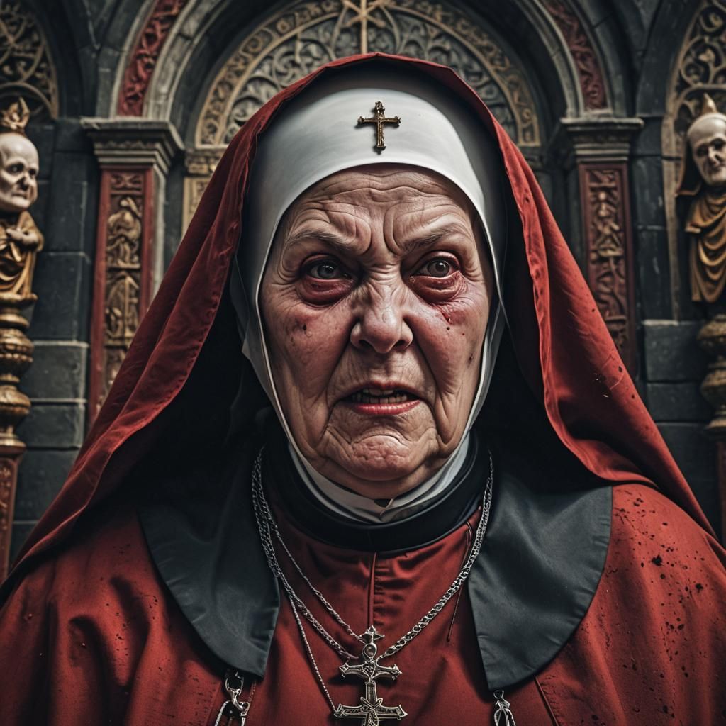 Hyperrealistic Red Evil Nun in High Definition