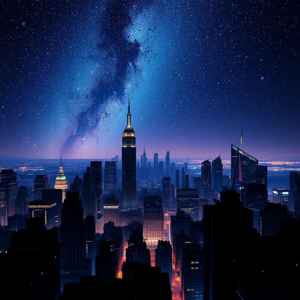 Cityscape Meets Starry Night Sky in Double Exposure Art