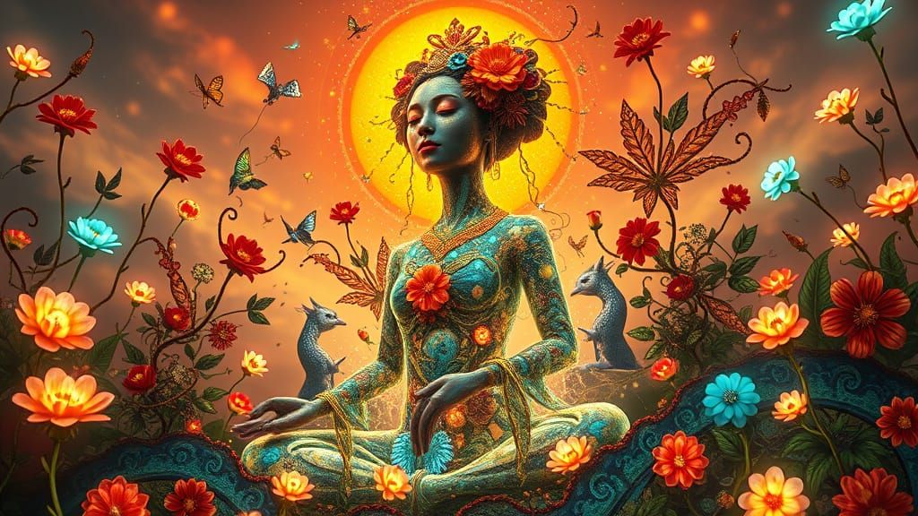 Dreamlike GEISHA in Ethereal Sunset Landscape with Mystical ...