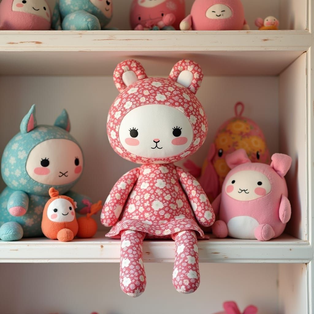 Labubu Doll Surrounded by Toys in Vibrant Murakami Style