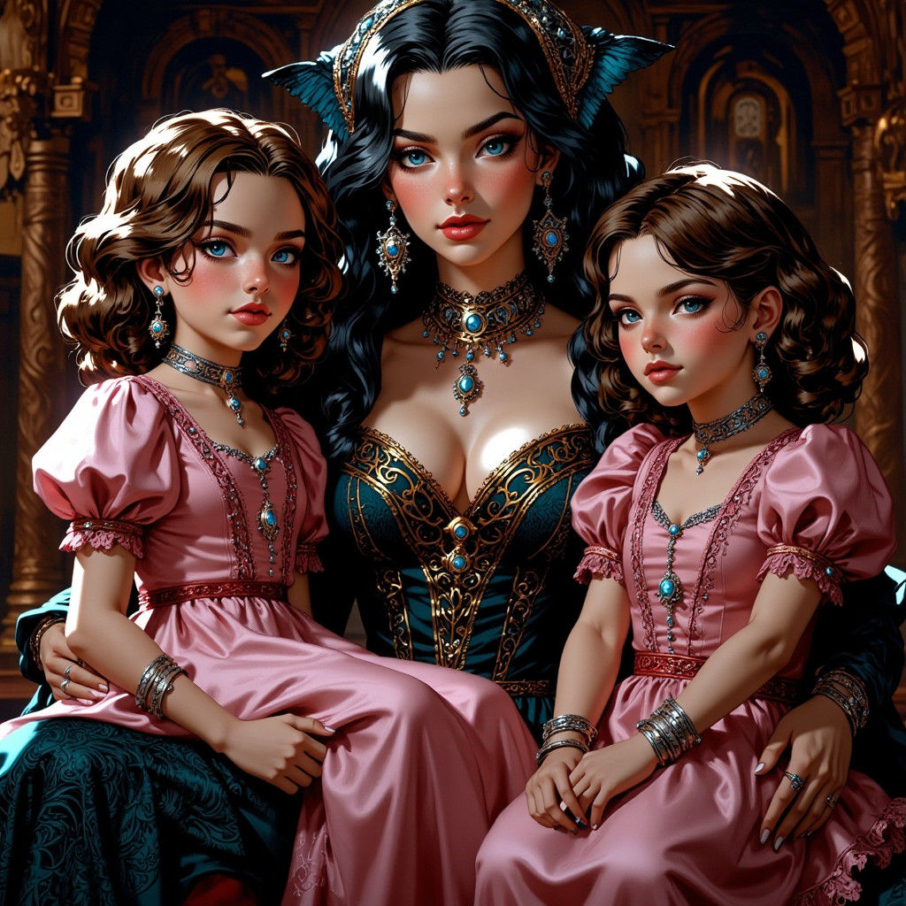 Opulent Stepmother Portrait in Art Nouveau Style