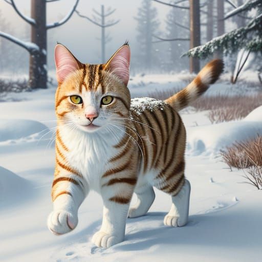 Winter Feline Portrait in Soft Snowy Light