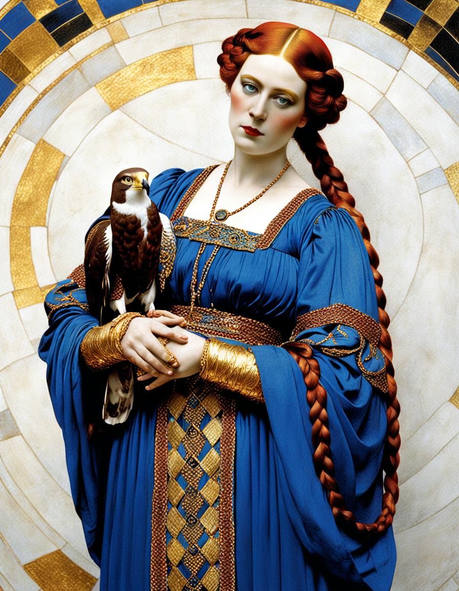 Kriemhild Portrait in Klimt Style with Falcon
