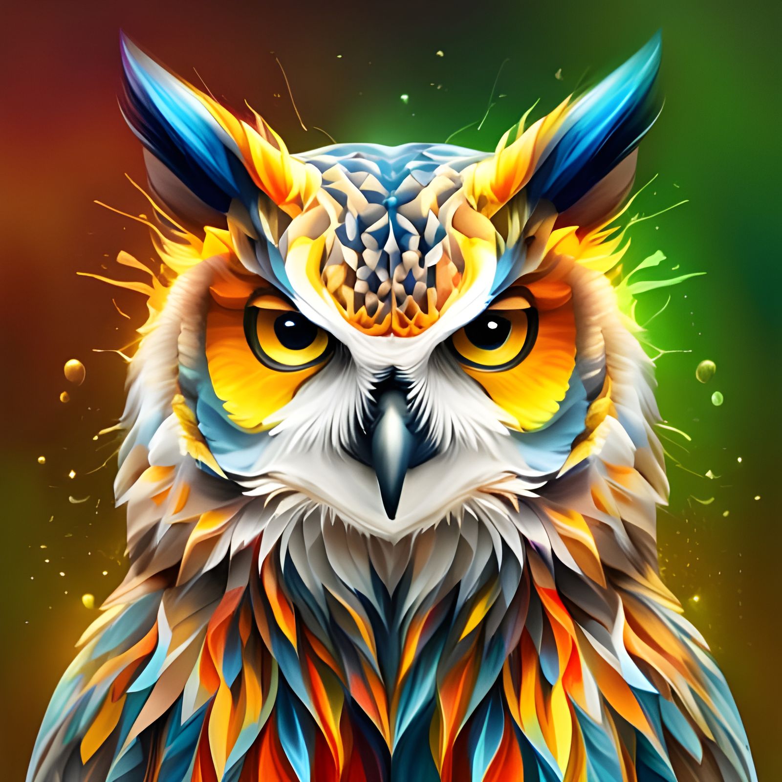 Juicy Owls in Splattered Earth-Toned Paint