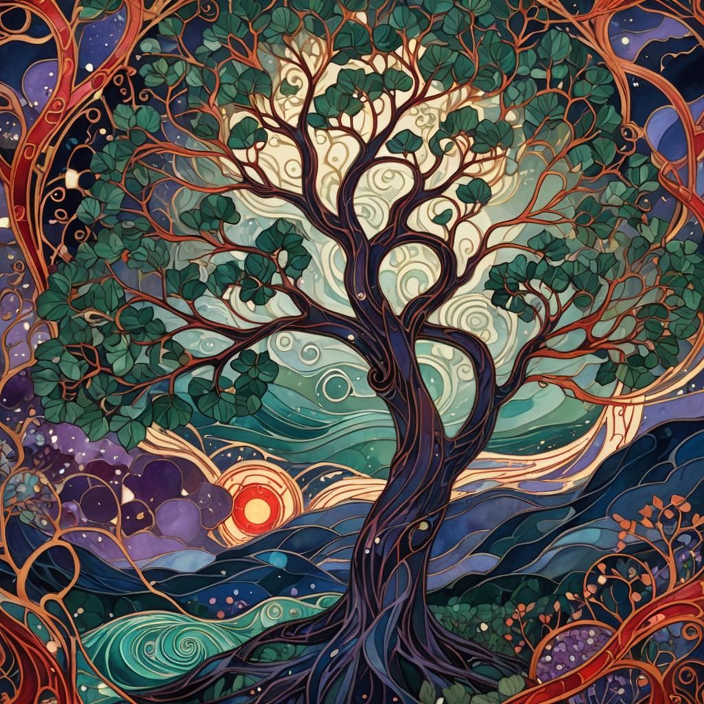 Mystical Tree in Art Nouveau Style