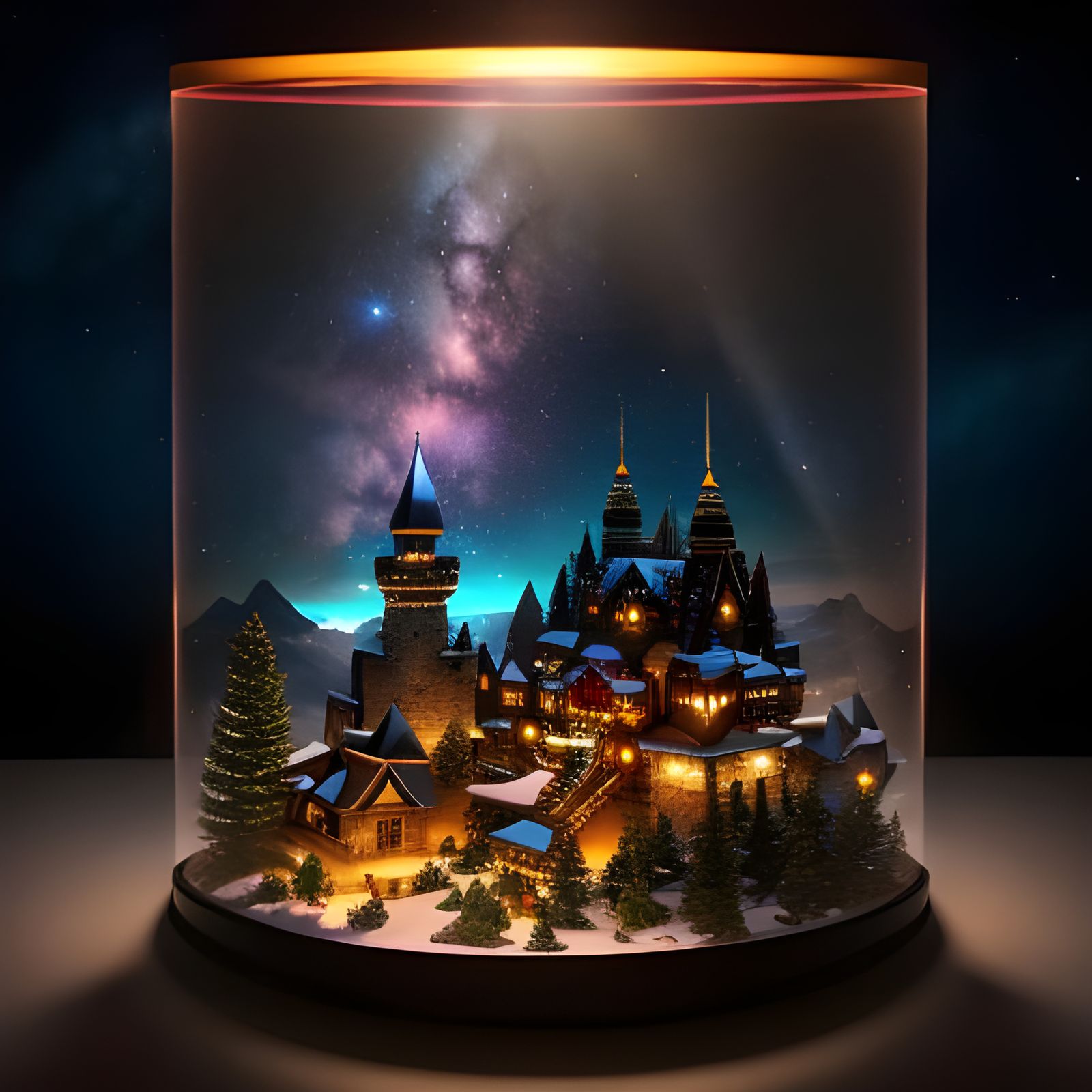 Sunset City in Glass Box with Clouds