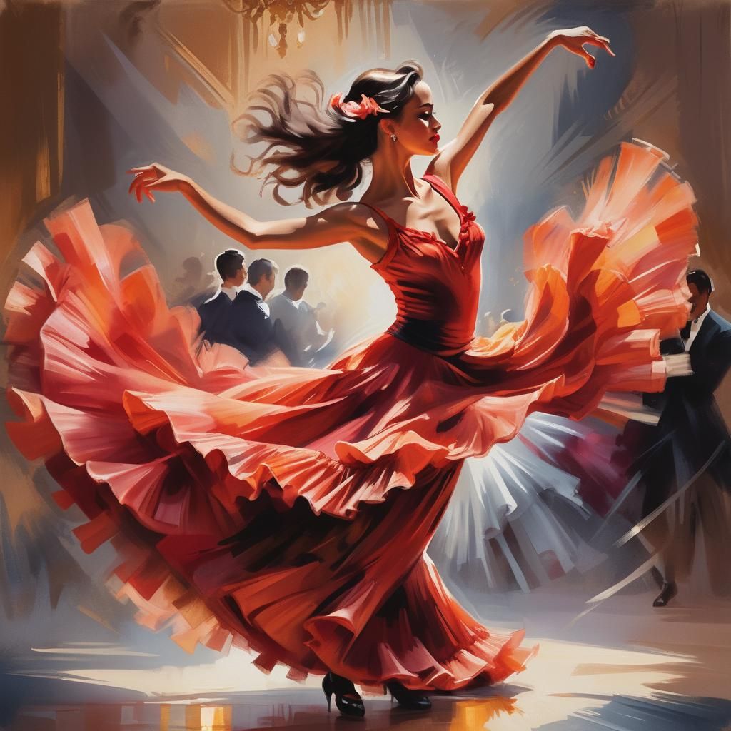 Flamenco Dancer in Ballroom, Goya-Inspired Illustration